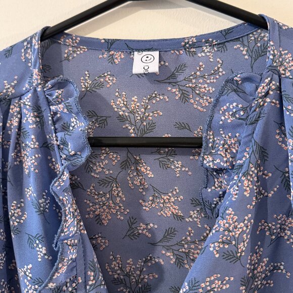 blue sheer floral blouse - Picture 3 of 5